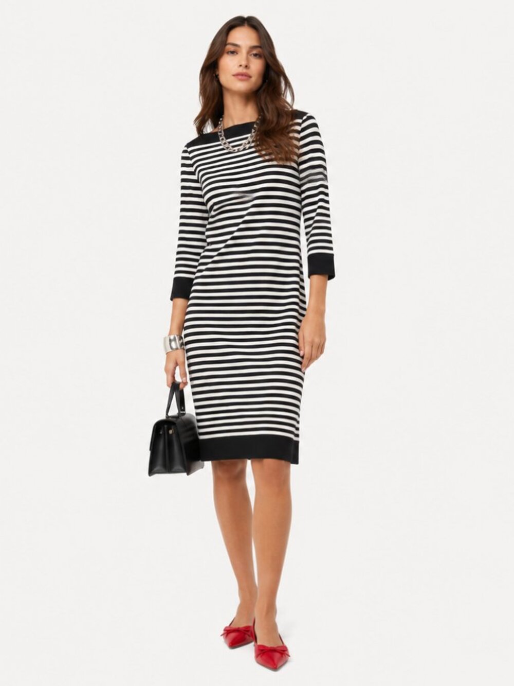 Isaac Mizrahi Black and White Striped Midi Dress